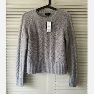 NWT BeBe Cable Knit Fuzzy Pullover Sweater Grey Size S